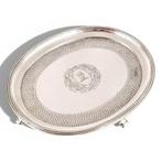 Victorian sterling silver oval salver with heraldic wolf