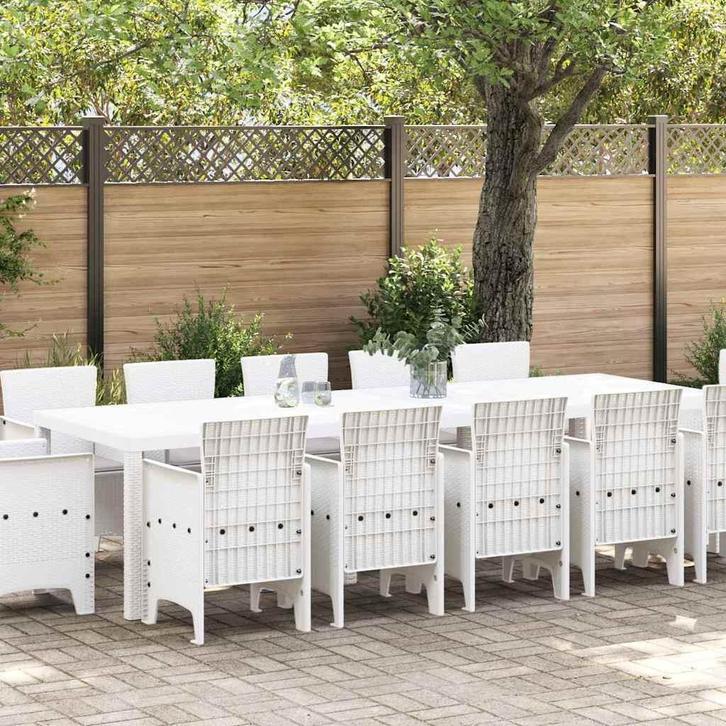 vidaXL Tuin Eettafel Set Wit en Lichtgrijs Poly riet en, Tuin en Terras, Tuinsets en Loungesets, Nieuw, Verzenden