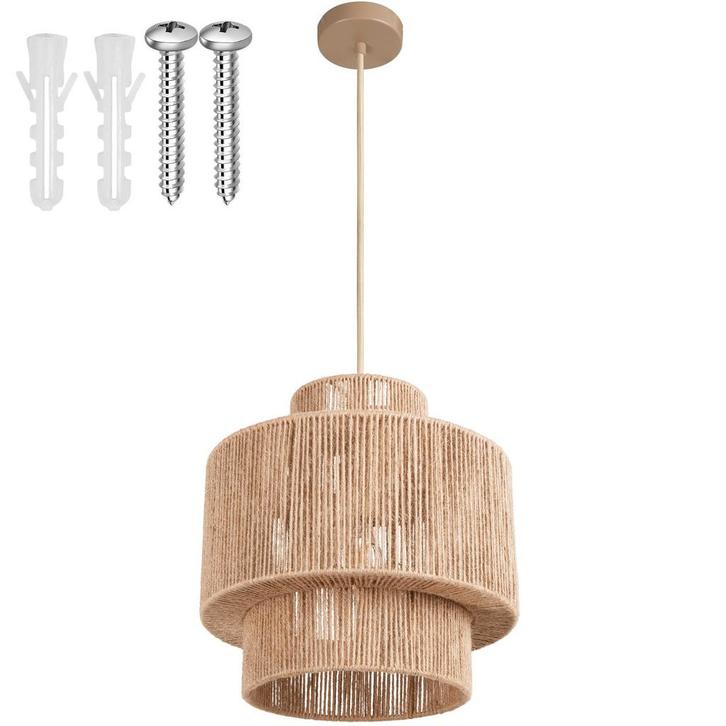 tectake Hanglamp Allegra van jute in boho-stijl, 40W - natuu, Maison & Meubles, Lampes | Suspensions, Envoi