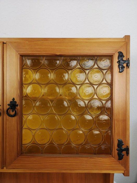 Wandrek - Hout, Glas - Retro wandschrank, Antiek en Kunst, Curiosa en Brocante