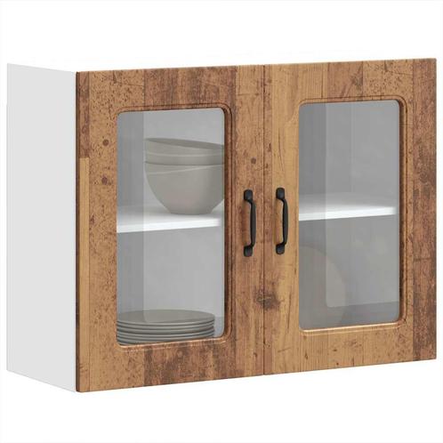 vidaXL Keukenwandkast met glazen deur bewerkt hout oud, Huis en Inrichting, Kasten | Overige, Nieuw, Verzenden