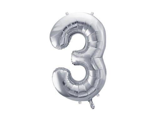Foil Balloon Number 3, 72cm, silver, Hobby en Vrije tijd, Feestartikelen, Nieuw, Verzenden