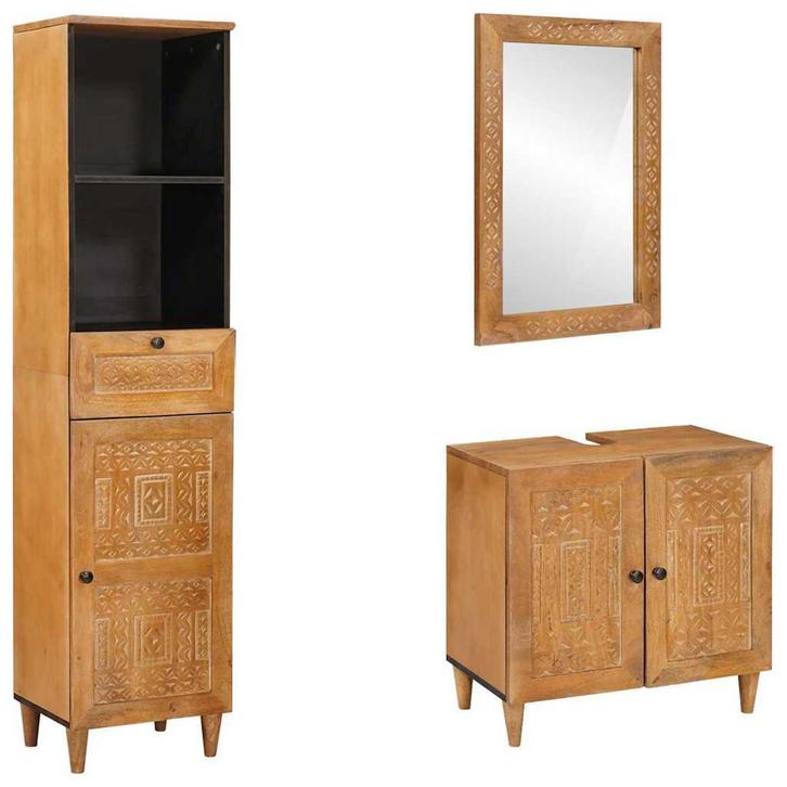 vidaXL Badkamermeubel Set met lade 3 pcs Bruin 38 x 33 x 160, Huis en Inrichting, Badkamer | Badkamermeubels, Nieuw, Verzenden