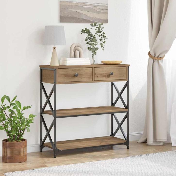 vidaXL Console Tafel met lade artisanaal eikenkleurig 75 x, Huis en Inrichting, Tafels | Bijzettafels, Nieuw, Verzenden