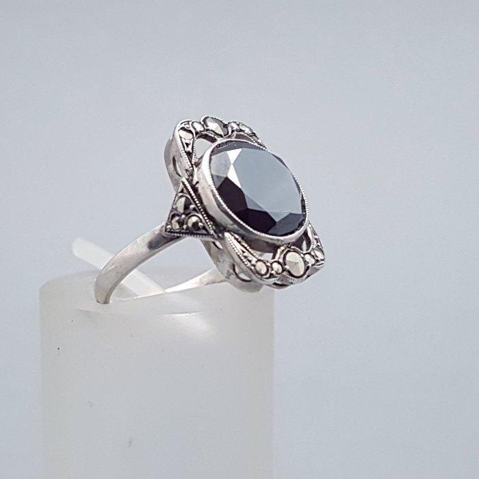 Zilver, Art Deco, Hematiet - Ring - + Markasieten., Antiek en Kunst, Kunst | Designobjecten