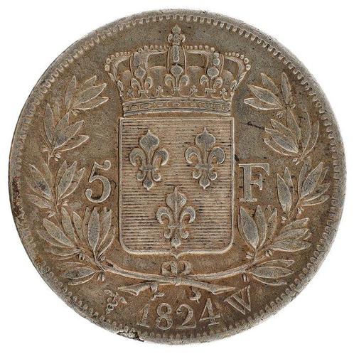 Frankrijk. Louis XVIII. 5 Francs 1824-W, Lille  (Zonder, Postzegels en Munten, Munten | Europa | Euromunten