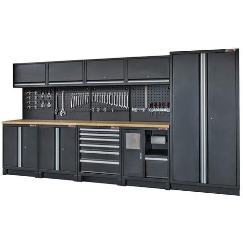 Complete werkplaatsinrichting mat zwart, werkbank +, Doe-het-zelf en Bouw, Werkbanken, Ophalen of Verzenden