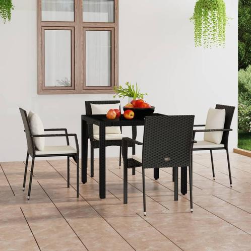 vidaXL Tuinstoelen 4 st met kussens poly rattan zwart, Tuin en Terras, Tuinsets en Loungesets, Nieuw, Verzenden