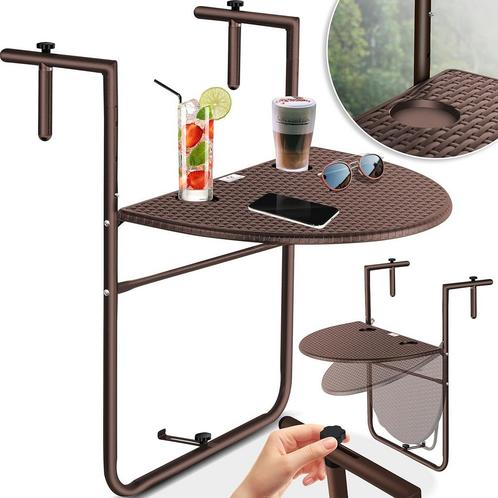 Balkontafel inklapbaar - ophangen - bruin - 62x60 cm - met, Tuin en Terras, Tuinsets en Loungesets, Verzenden
