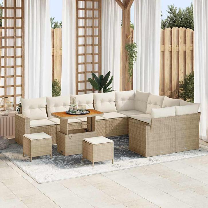 vidaXL Tuinbank Set 12 pcs Beige poly rattan, Tuin en Terras, Tuinsets en Loungesets, Nieuw, Verzenden