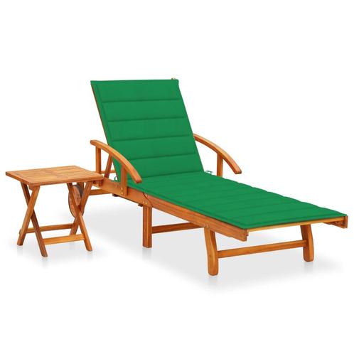 vidaXL Ligbed met tafeltje en kussen massief acaciahout, Tuin en Terras, Ligbedden, Nieuw, Verzenden