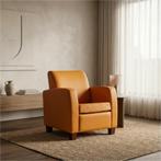 Leren fauteuil Joy - Toledo Leem (geel/bruin) - Poten hout, Ophalen of Verzenden