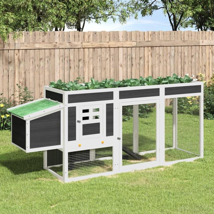 vidaXL Kippenhok 204x50x84 cm massief grenenhout grijs, Animaux & Accessoires, Rongeurs & Lapins | Cages & Clapiers, Envoi