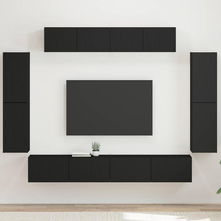 vidaXL TV Kast 8 pcs Zwart, Huis en Inrichting, Kasten |Televisiemeubels, Nieuw, Verzenden