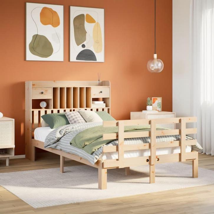 vidaXL Bed met boekenkast zonder matras massief grenenhout, Huis en Inrichting, Slaapkamer | Bedden, Nieuw, Verzenden