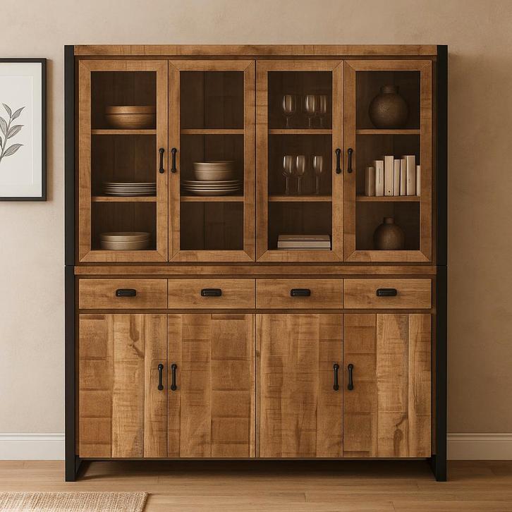 Buffetkast Mangohout Britt 190 cm, Huis en Inrichting, Kasten | Buffetkasten, Nieuw, Overige houtsoorten, Verzenden