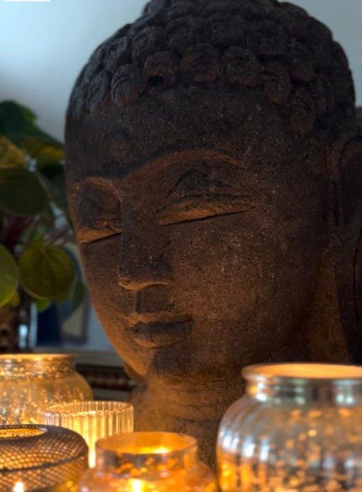Antica Testa di Buddha in Pietra Lavica - Statue - Bouddha -, Antiquités & Art, Art | Art non-occidental