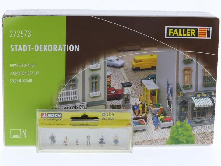Schaal N Faller 272573 Stadsdecoratie met Noch 36218 reiz..., Hobby en Vrije tijd, Modeltreinen | N-Spoor, Brug, Tunnel of Gebouw