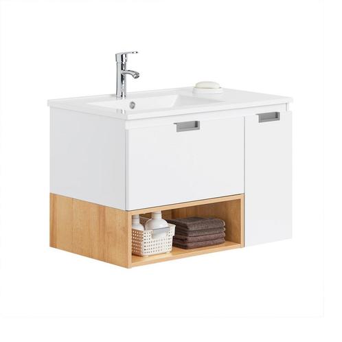 Tweedekans | SoBuy BZR178-WN Wastafelonderkast met wastafel, Huis en Inrichting, Woonaccessoires | Spiegels, Ophalen of Verzenden