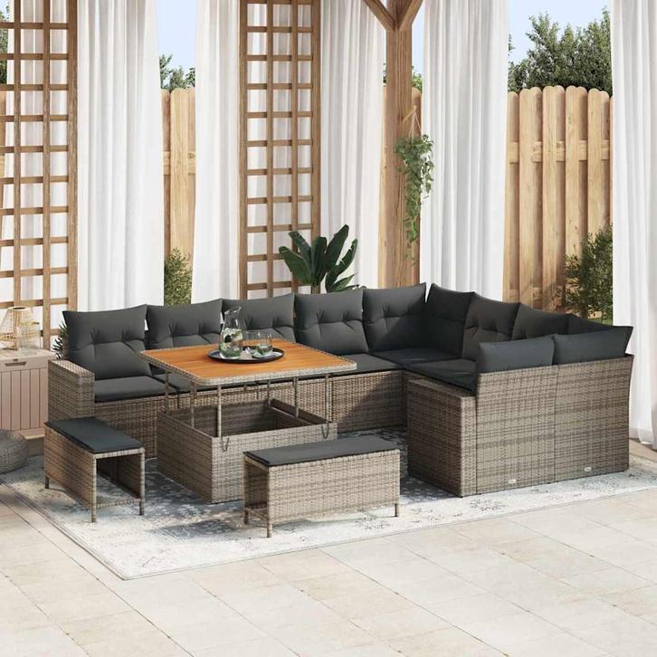 vidaXL Tuinbank Set 12 pcs Grijs poly rattan, Tuin en Terras, Tuinsets en Loungesets, Nieuw, Verzenden