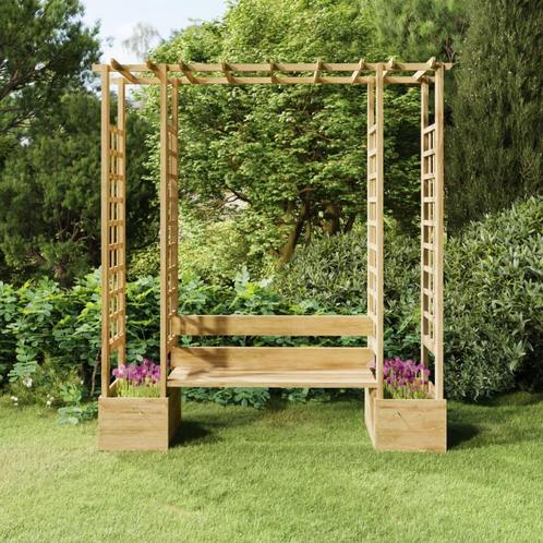 vidaXL Pergola met bank en plantenbakken geïmpregneerd, Jardin & Terrasse, Poteaux, Poutres & Planches, Envoi