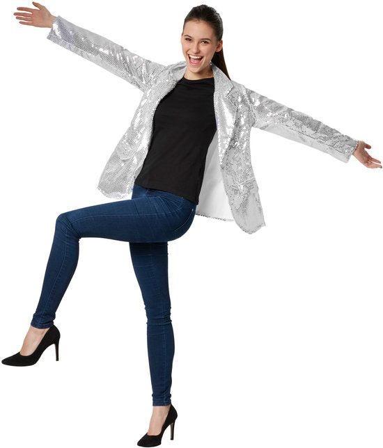 2dekans | Dressforfun Paillettenjas dames zilver XL -, Kinderen en Baby's, Carnavalskleding en Verkleedspullen, Ophalen of Verzenden