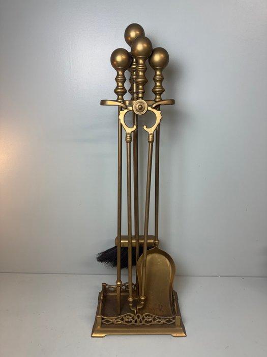 Openhaard accessoire - Oude Vintage Messing Open Haard Set –, Antiek en Kunst, Curiosa en Brocante