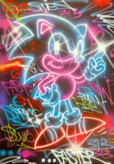 Outside313 - Sonic - Faster - Neon black edition, Antiek en Kunst, Kunst | Schilderijen | Modern