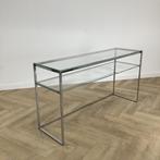 Glazen design sidetable, (hxbxd) 79x148x44 cm, glas - chroom, Huis en Inrichting, Gebruikt