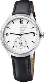 MON Helvetica1 Smart 44 ss Horloge wit/ zwart leren band, Verzenden, Nieuw