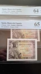 Espagne. - 2 x 1 Peseta 1943 - Pick 126a - consecutive (Sans, Postzegels en Munten