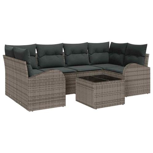 vidaXL Tuinbank Set 7 pcs Grijs 55 x 55 x 37 cm Poly Riet,, Tuin en Terras, Tuinsets en Loungesets, Nieuw, Verzenden