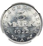 Duitsland, Weimar Republiek 3 Mark 1922 - NGC MS63, Postzegels en Munten