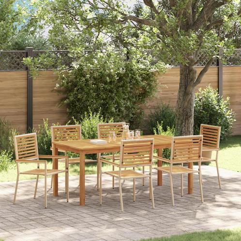 vidaXL Tuin Eettafel Set 7 pcs Beige 180 x 90 x 75 cm, Tuin en Terras, Tuinsets en Loungesets, Nieuw, Verzenden