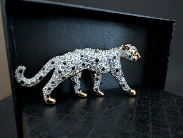 Beeld, Swarovski broche jachtluipaard groot - 6.2 cm -, Antiek en Kunst, Curiosa en Brocante