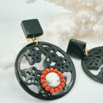 Bloedkoraal - Zilver, Verguld - Oorbellen - Hoorn en rood