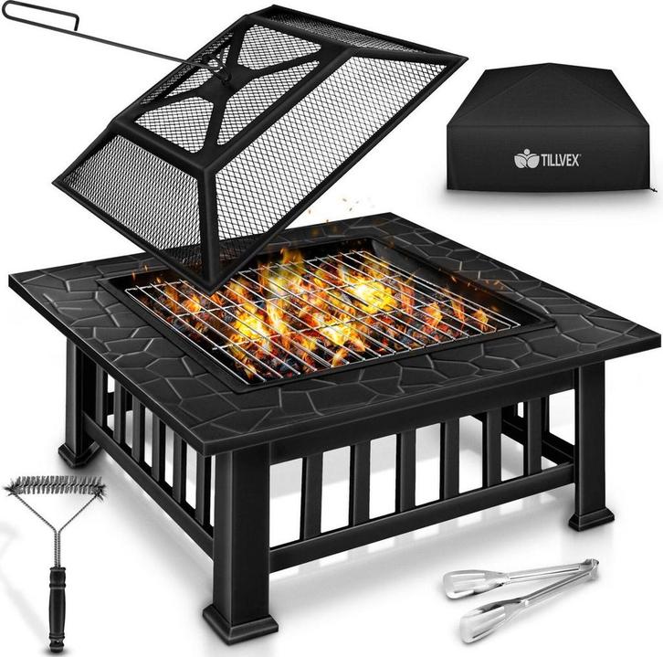 TILLVEX® Vuurschaal - Vuurkorf - 81x81x42cm - Zwart, Huis en Inrichting, Woonaccessoires | Overige, Verzenden
