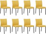 Set van 8 Gele leren moderne eetkamerstoelen - poot vierkant, Huis en Inrichting, Stoelen, Nieuw, Vijf, Zes of meer stoelen, Modern