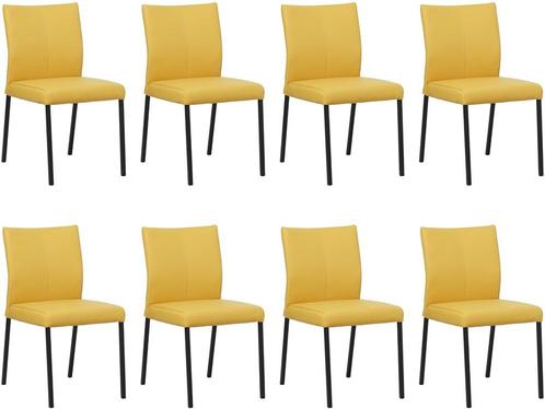 Set van 8 Gele leren moderne eetkamerstoelen - poot vierkant, Huis en Inrichting, Stoelen, Nieuw, Vijf, Zes of meer stoelen, Leer