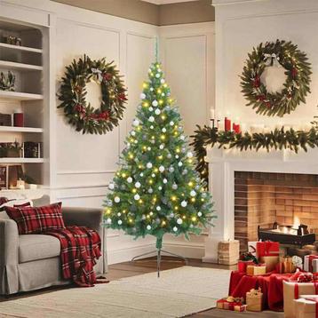 vidaXL Kunstmatige Voorverlichte Kerstboom Groen 180 cm PVC beschikbaar voor biedingen