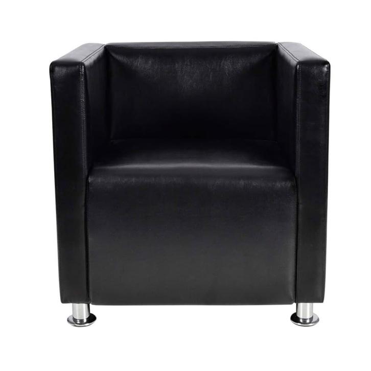 Zwarte Kubus Fauteuil Kunstleer | Tweede Kansje | retoert..., Huis en Inrichting, Fauteuils, 50 tot 75 cm, Minder dan 75 cm, Nieuw