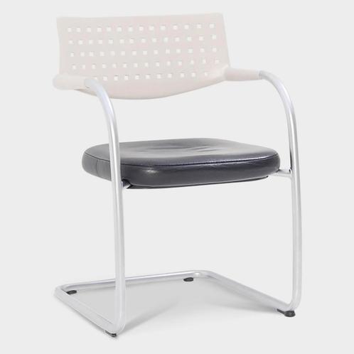 Vergaderstoel Vitra Visavis, zwart leder-lichtgrijs, sled..., Huis en Inrichting, Stoelen, Gebruikt, Ophalen of Verzenden