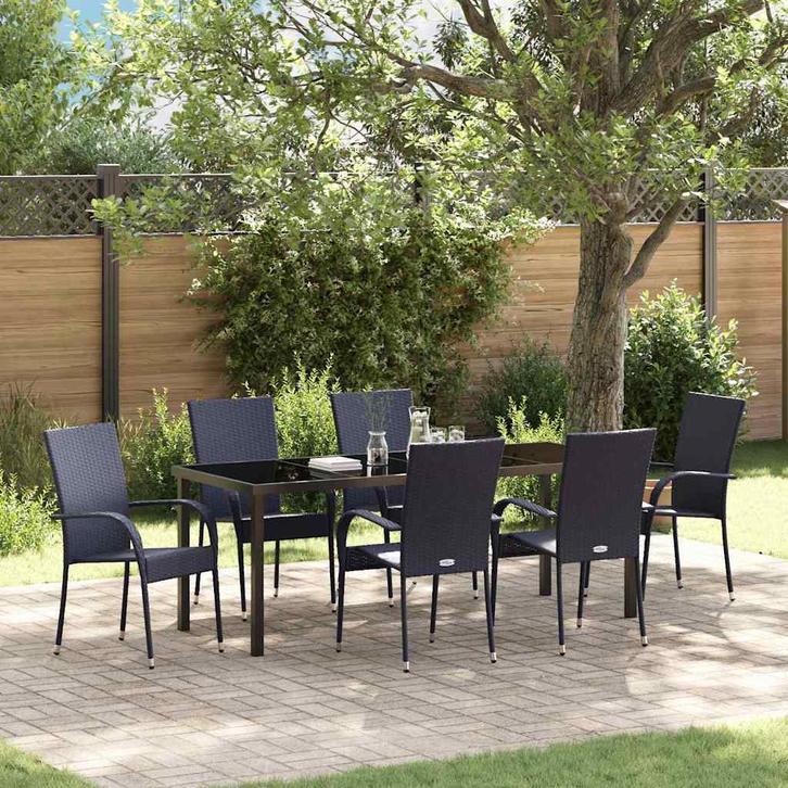vidaXL Tuin Eettafel Set 7 pcs Zwart Gepoedercoat staal, Jardin & Terrasse, Ensembles de jardin, Envoi