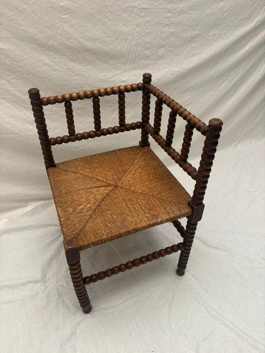 Stoel - Franse Bobbin Hoekstoel met Rieten Afwerking - Hout,, Antiek en Kunst, Curiosa en Brocante