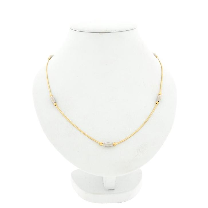 18 Krt. Bicolor gouden fantasie schakel collier | 43 cm, Handtassen en Accessoires, Kettingen, Overige kleuren, Gebruikt, Goud