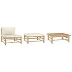 vidaXL 3-delige Loungeset met crèmewitte kussens bamboe, Tuin en Terras, Verzenden, Nieuw
