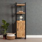 Boekenkast Mangohout Britt Smal Met Kastje 200 cm, Nieuw, 50 tot 100 cm, Industriële meubels, 25 tot 50 cm