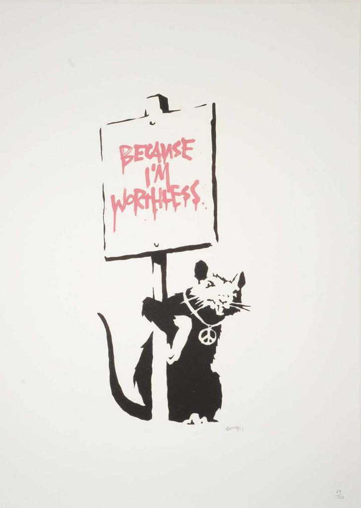 Banksy – Because I’m Worthless – (Na-editie, POW-editie), Antiek en Kunst, Kunst | Litho's en Zeefdrukken