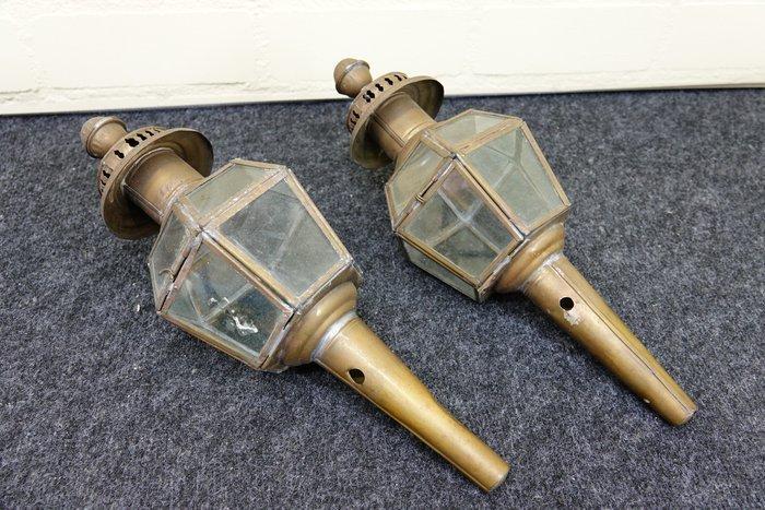 Wandlamp (2) - koper - set antieke koetslampen, Antiquités & Art, Curiosités & Brocante