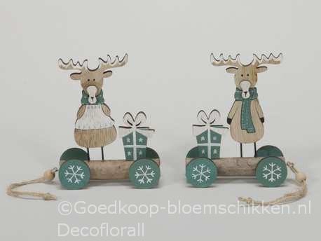 Houten wagentje met rendier 14*14*2cm. Per STUK Houten wagon, Hobby en Vrije tijd, Knutselen, Nieuw